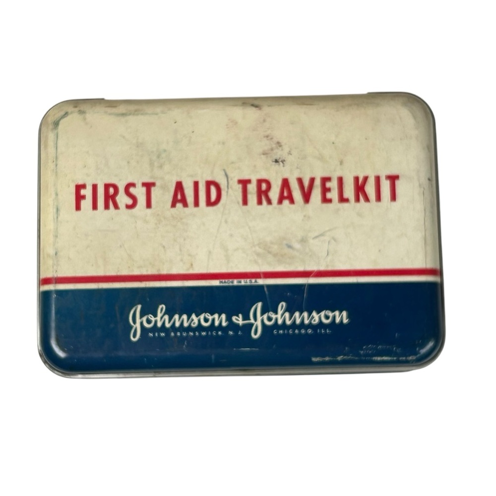 Vintage Johnson & Johnson First Aid Travel Kit with Contents  USA Made